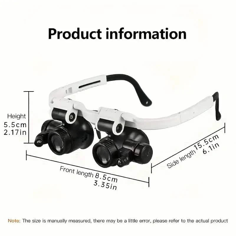 2-LED Head-Mounted Magnifier Glasses – 8x/15x/23x with Repair Light