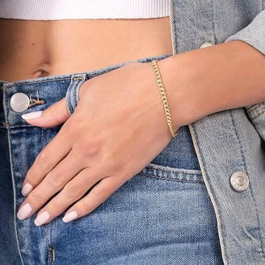 18K Gold Curb Cuban Link Chain Bracelet 8"