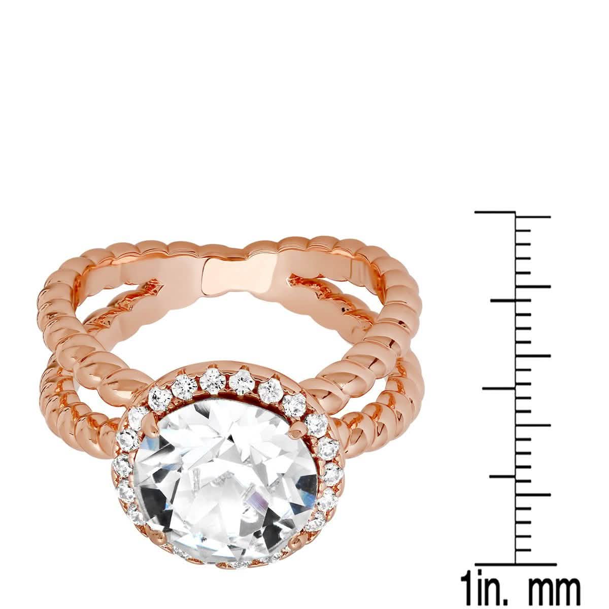 18K White Gold Plated Brass Split Shank Rope Engagement Ring Adorned with Swarovski Crystals