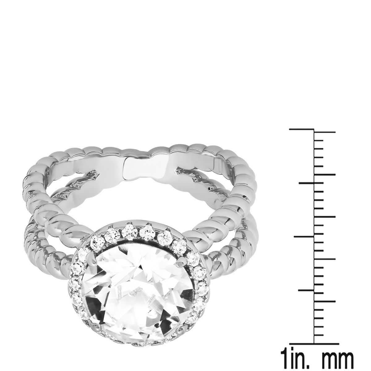 18K White Gold Plated Brass Split Shank Rope Engagement Ring Adorned with Swarovski Crystals