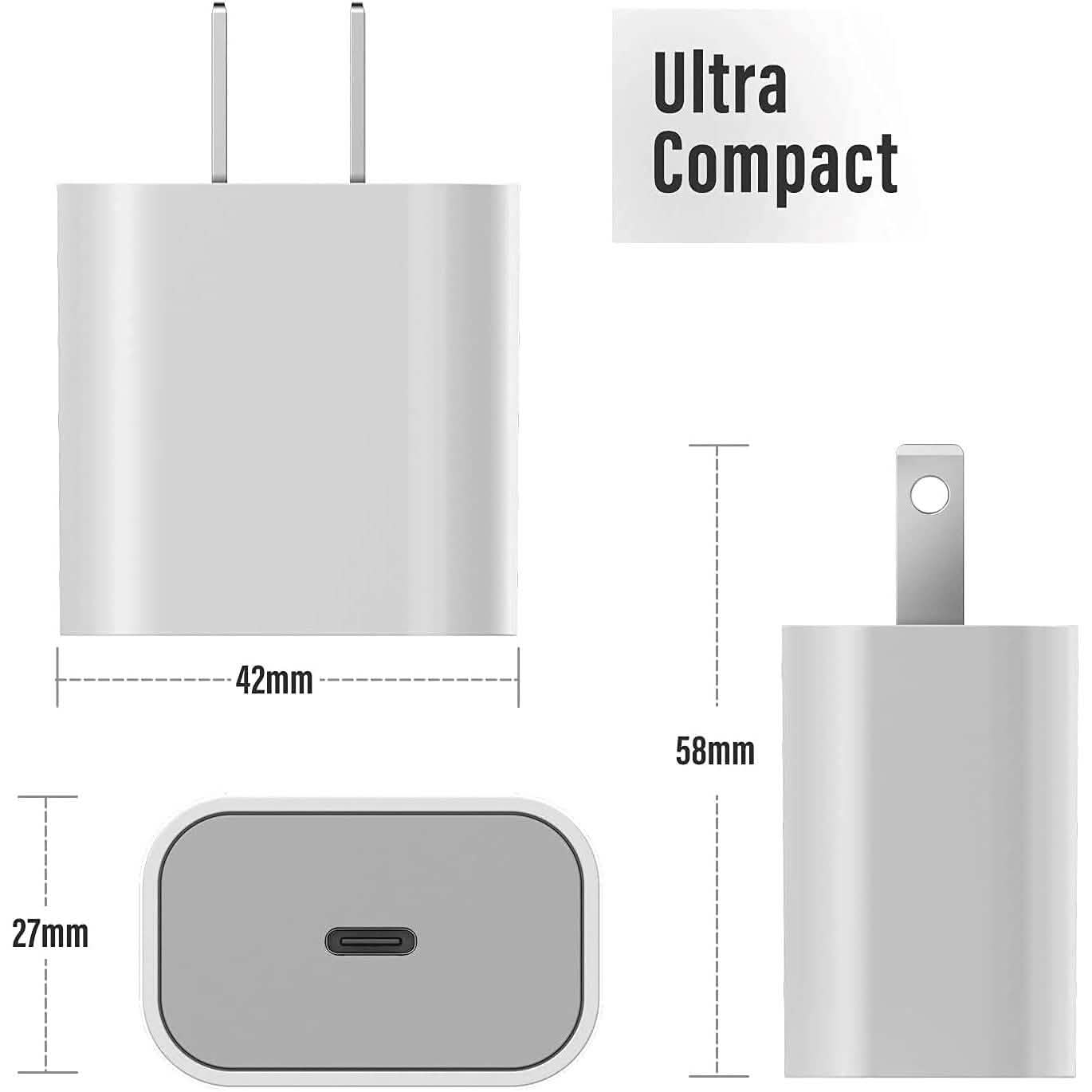 2-Pack: 20W USB-C Wall Charger Plug - Designed for Fast Charging