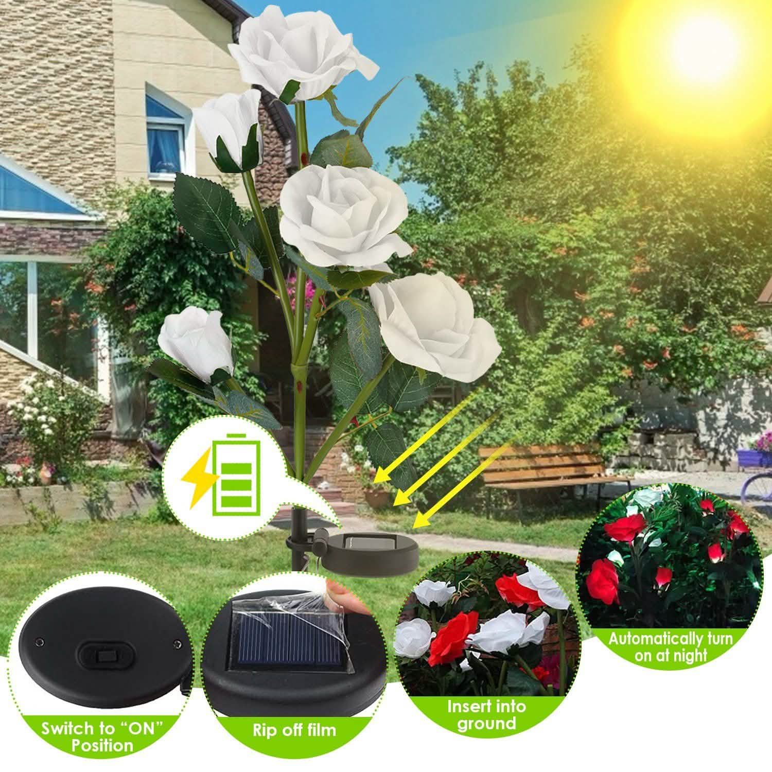 2-Pack: Solar Powered Rose Flower LED Decorative Lamp