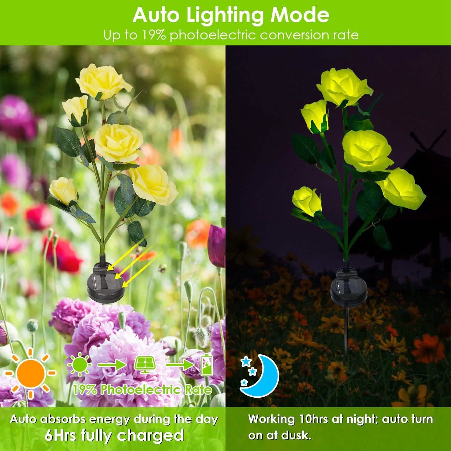 2-Pack: Solar Powered Rose Flower LED Decorative Lamp