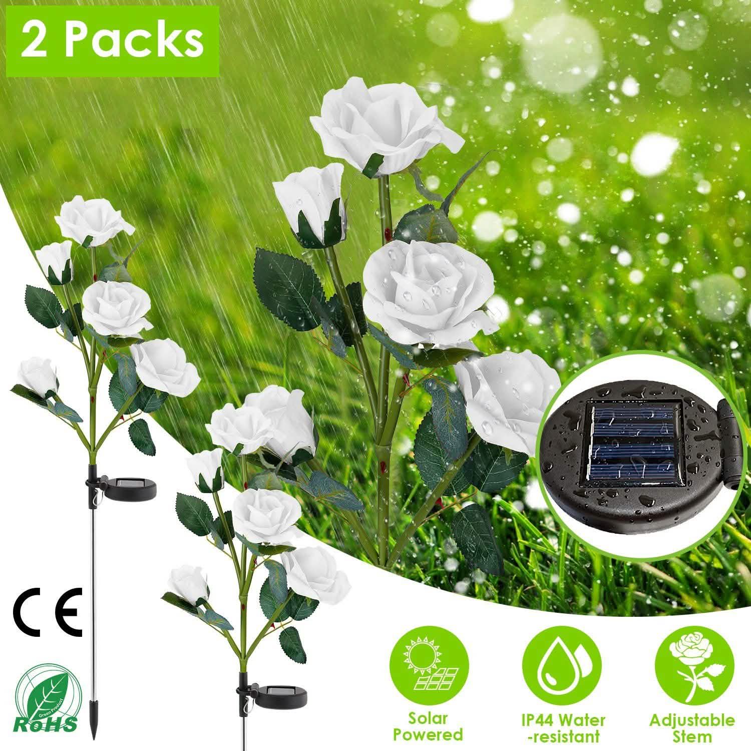 2-Pack: Solar Powered Rose Flower LED Decorative Lamp