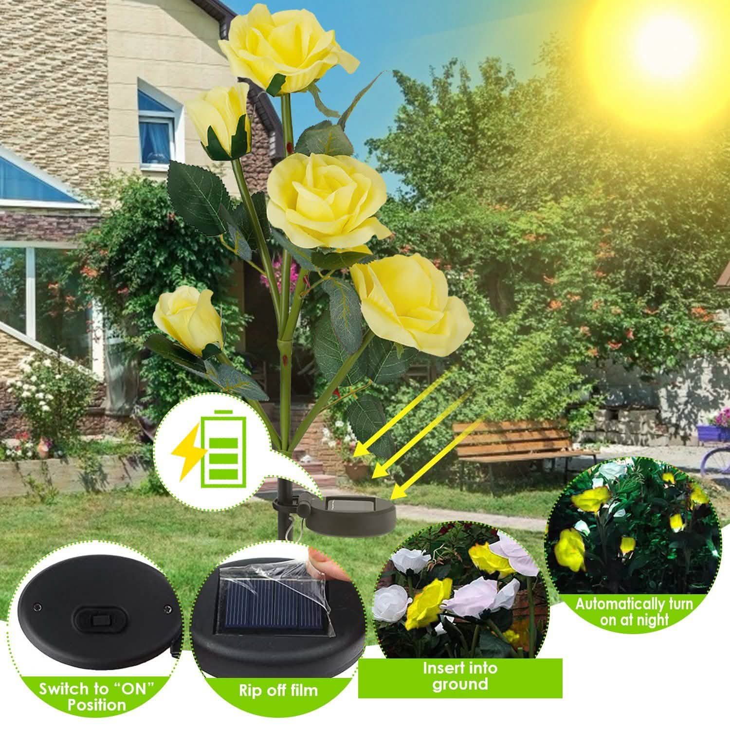 2-Pack: Solar Powered Rose Flower LED Decorative Lamp