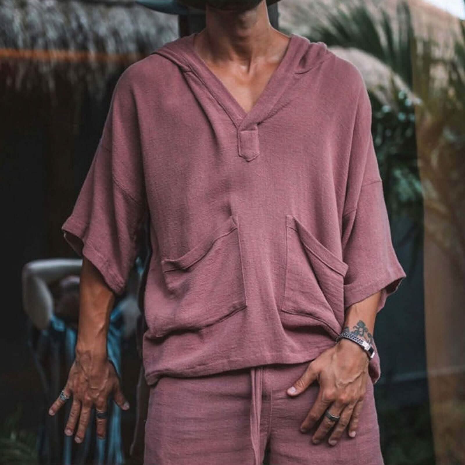 2-Piece Set: Men's Tracksuit Tennis Shirt Shorts and T Shirt Set Set Solid Color V Neck