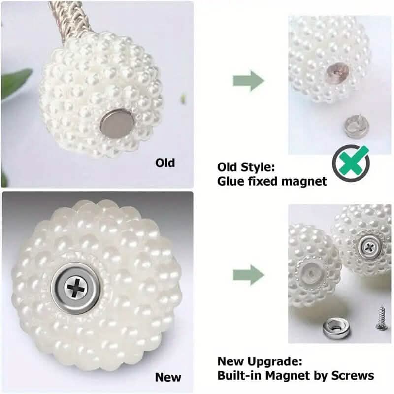 2-Pieces: Magnetic Curtain Tiebacks with Faux Pearls