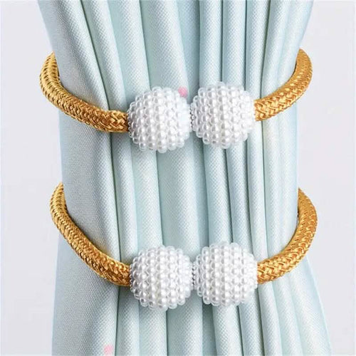2-Pieces: Magnetic Curtain Tiebacks with Faux Pearls