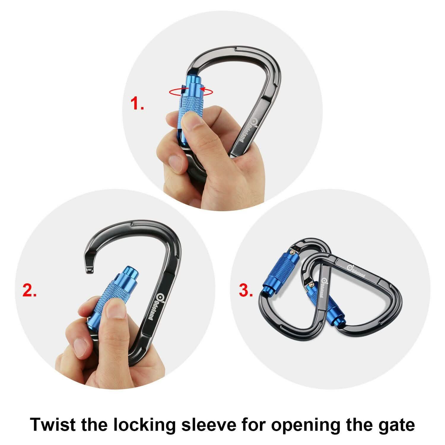 3-Pack: Auto Locking Rock Climbing Carabiner Clips Heavy Duty Caribeaners D-Shaped