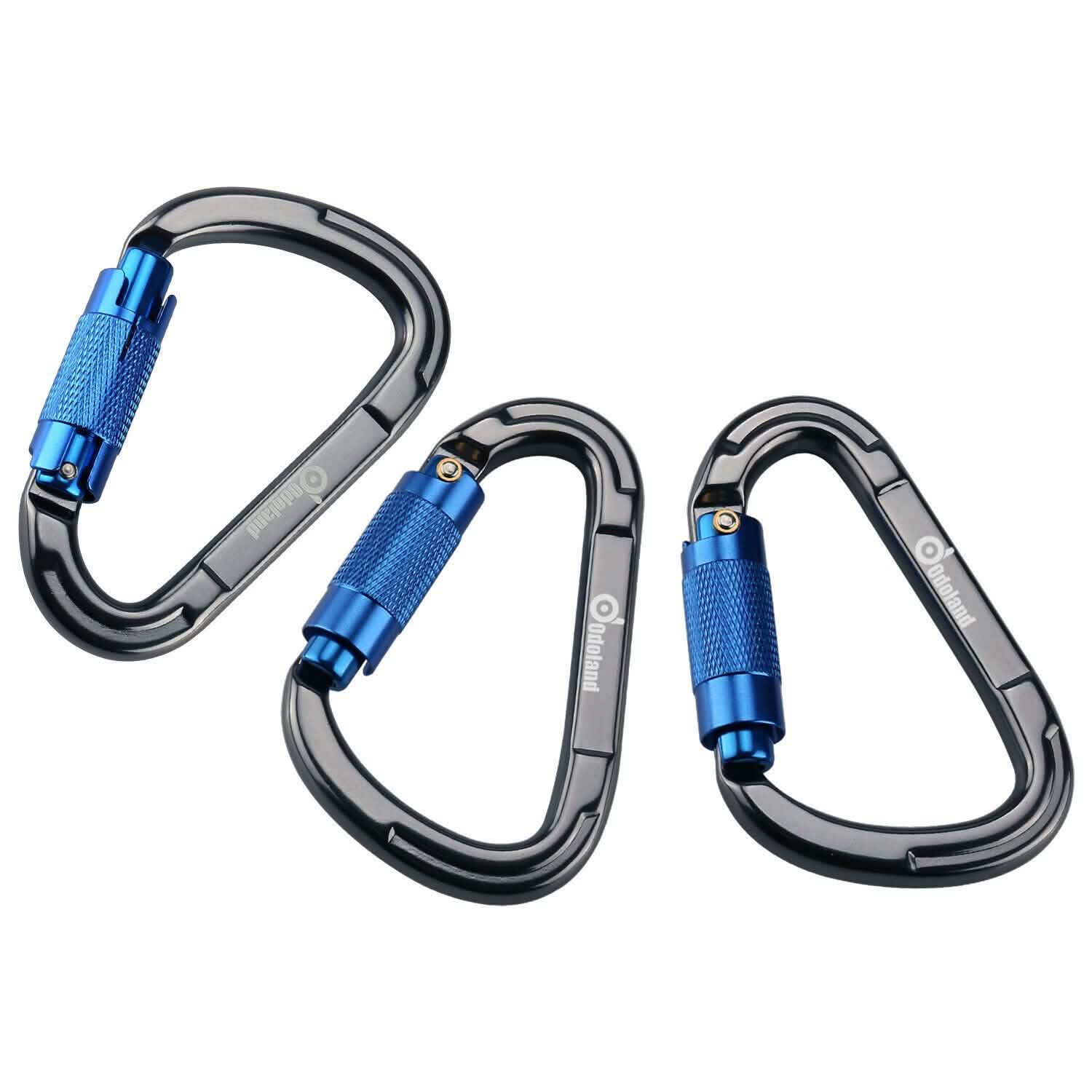 3-Pack: Auto Locking Rock Climbing Carabiner Clips Heavy Duty Caribeaners D-Shaped
