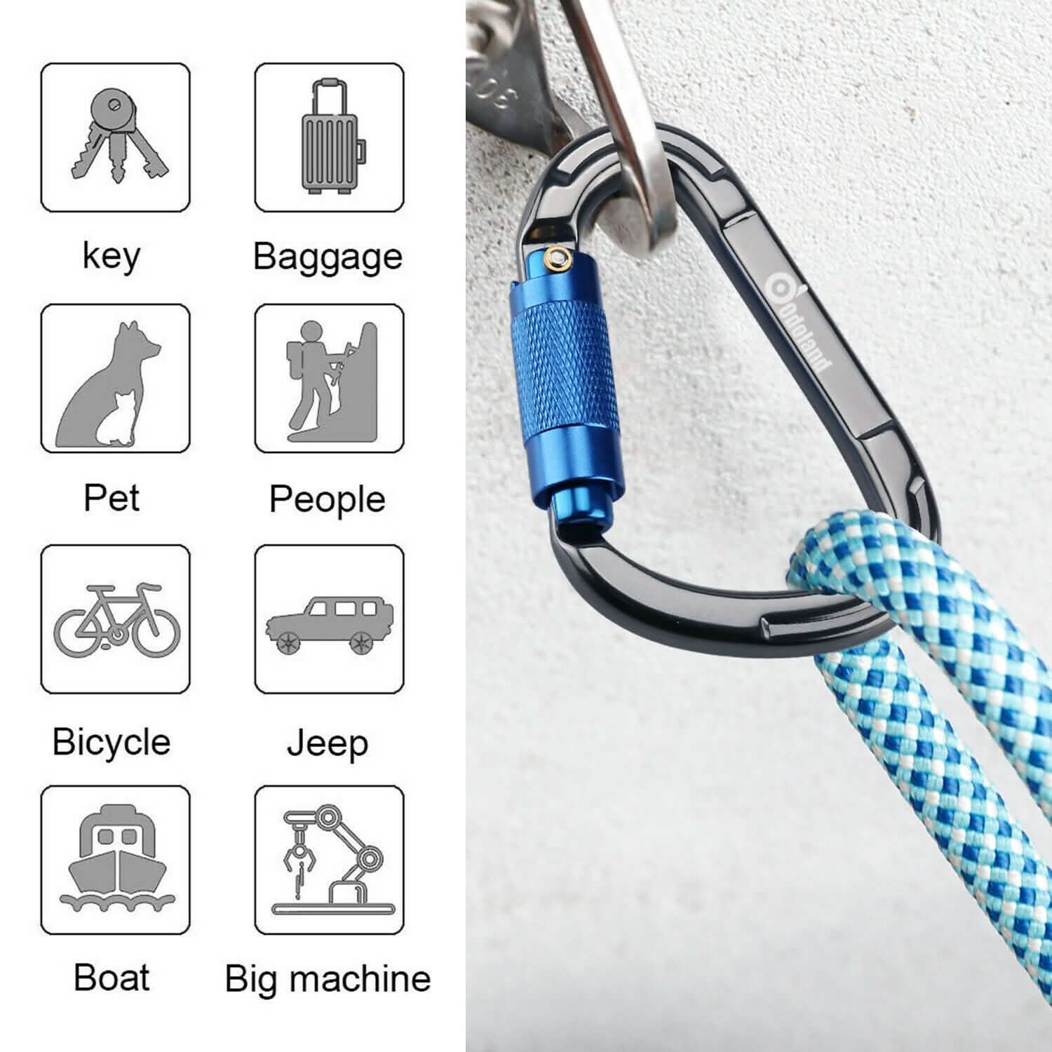 3-Pack: Auto Locking Rock Climbing Carabiner Clips Heavy Duty Caribeaners D-Shaped