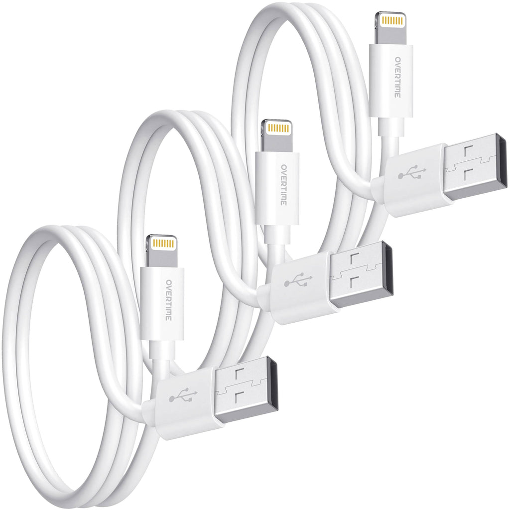 3-Pack: Overtime MFi Certified Ultra-Fast Charging 4ft Lightning Cables