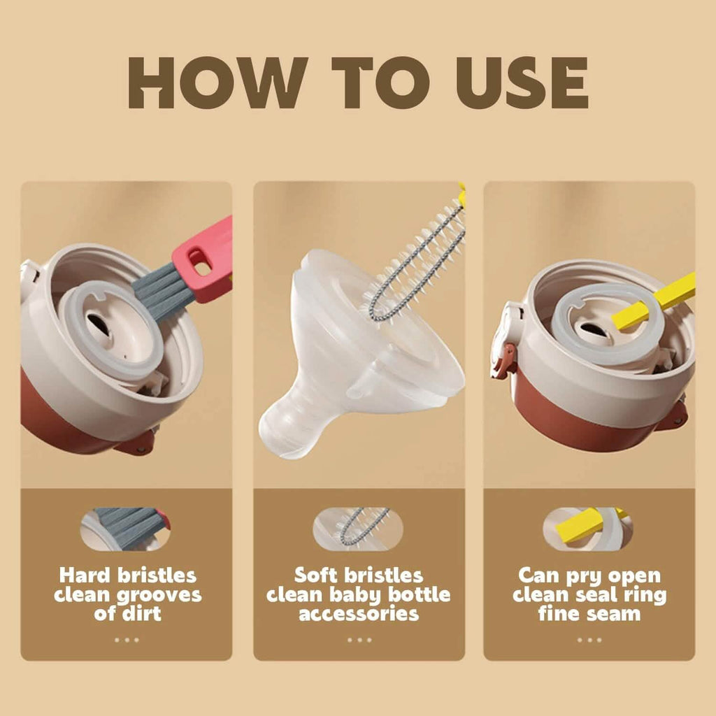 3-Piece: 3-in-1 Petal Cup Lid Cleaning Brush