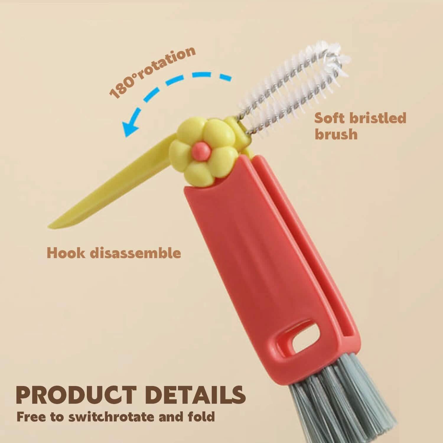 3-Piece: 3-in-1 Petal Cup Lid Cleaning Brush
