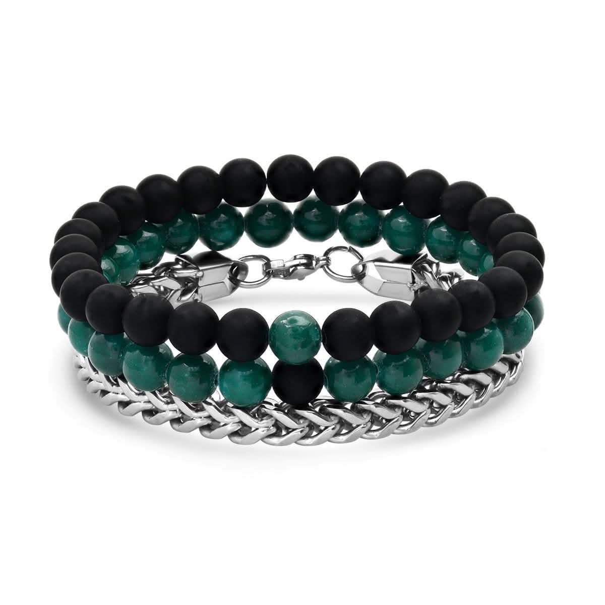 3-Piece Set: Men's Black Lava Bracelets