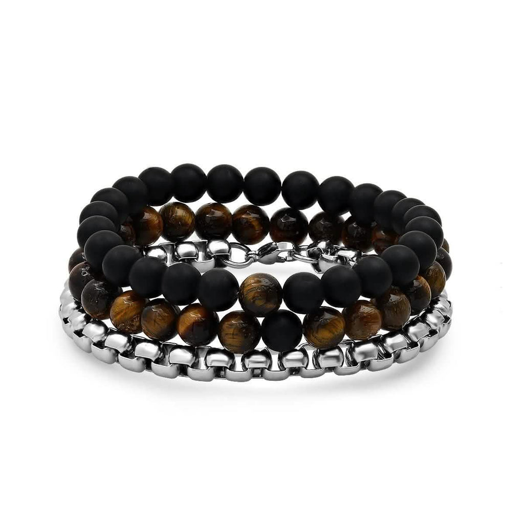 3-Piece Set: Men's Black Lava Bracelets