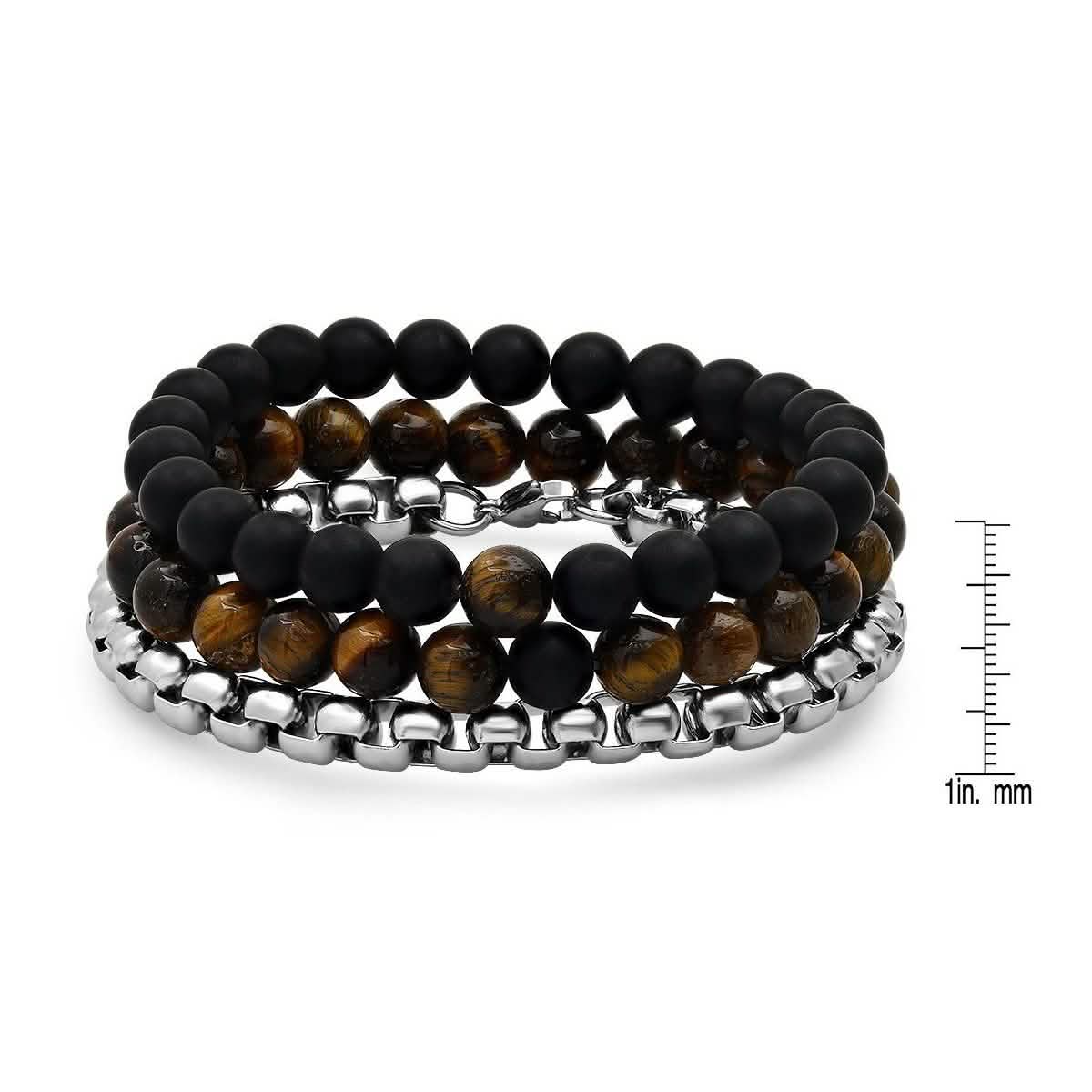 3-Piece Set: Men's Black Lava Bracelets