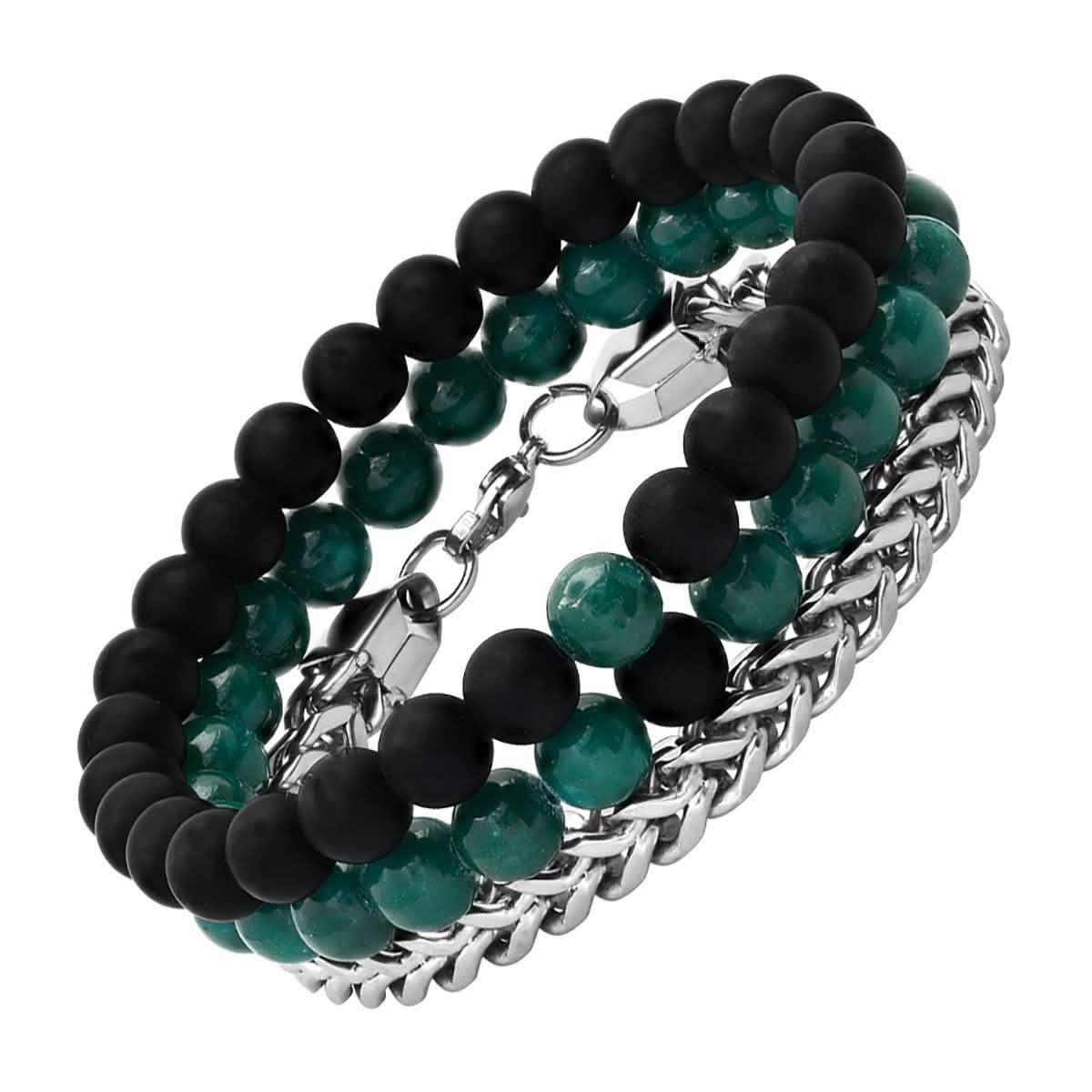 3-Piece Set: Men's Black Lava Bracelets