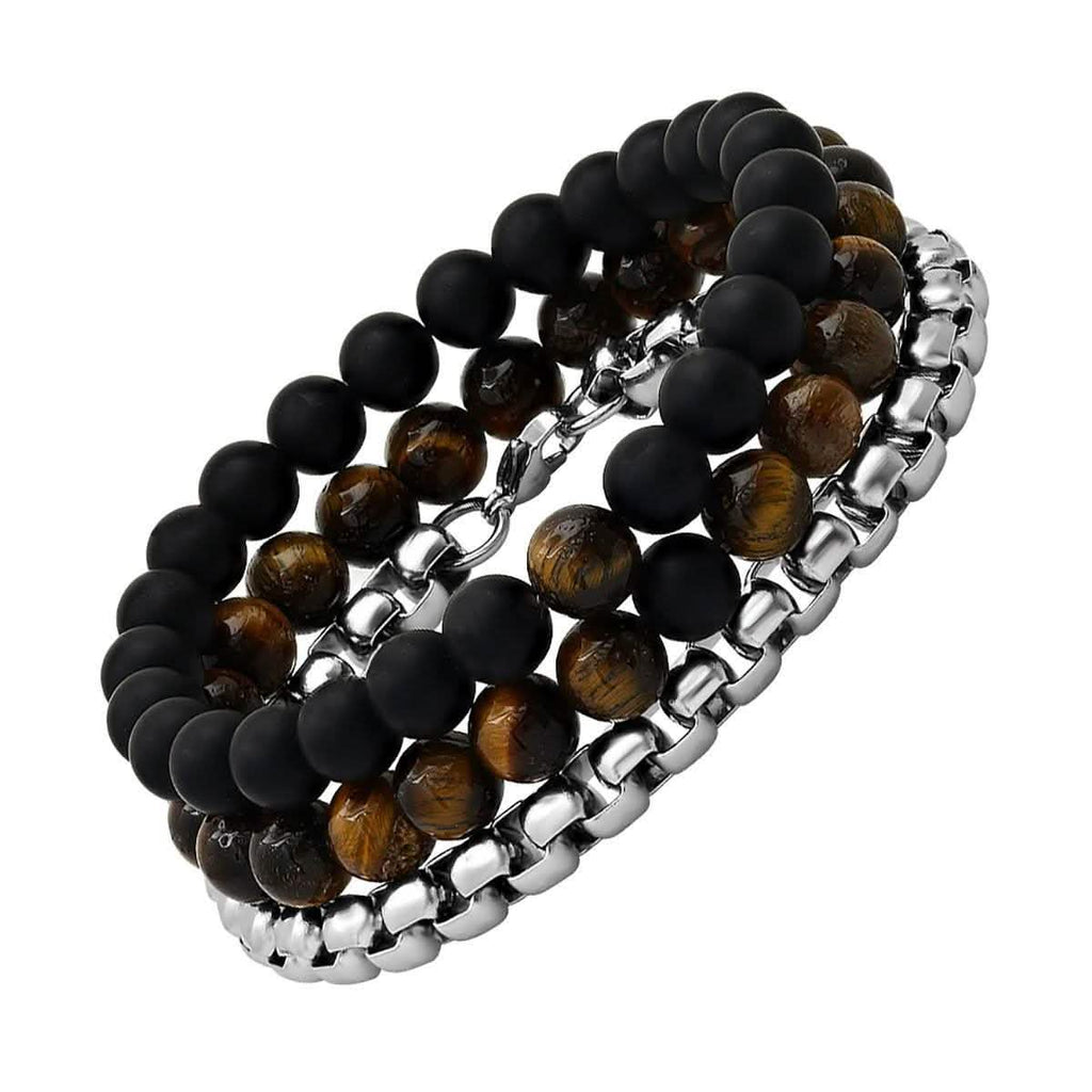 3-Piece Set: Men's Black Lava Bracelets