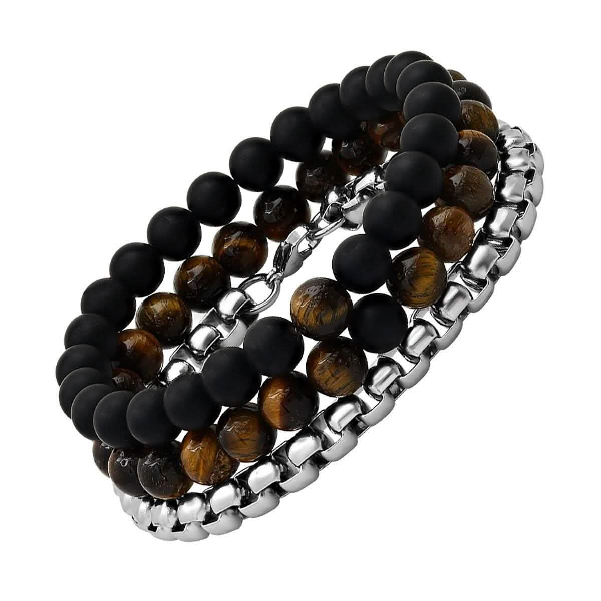 3-Piece Set: Men's Black Lava Bracelets
