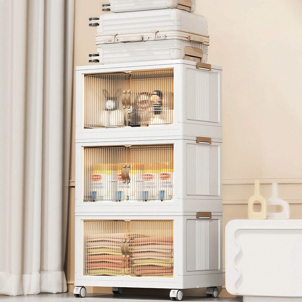 3-Pieces: Foldable Storage Bins with Lid Front Magnetic Door Collapsible Stackable Closet Organizer