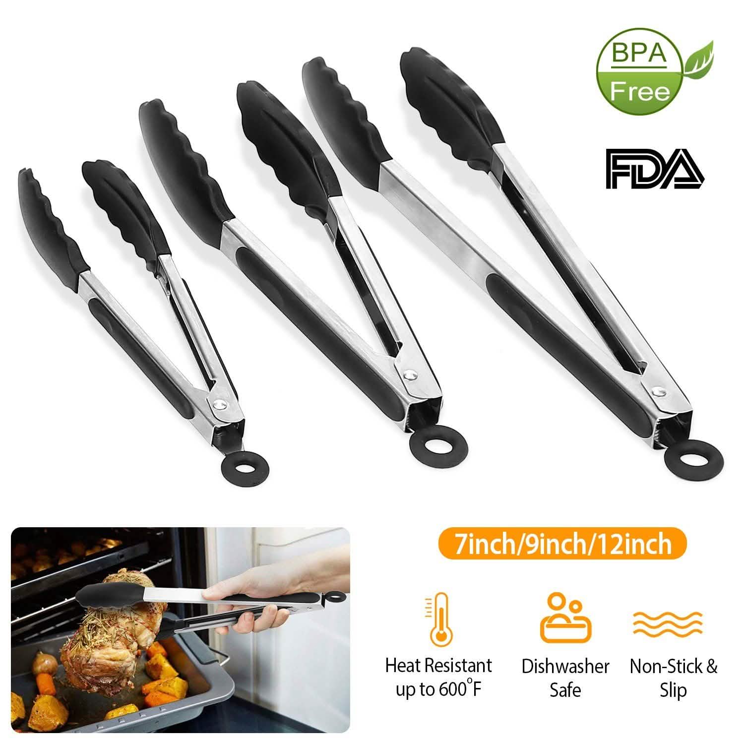 3-Pieces: Kitchen Tongs Stainless Steel with Silicon