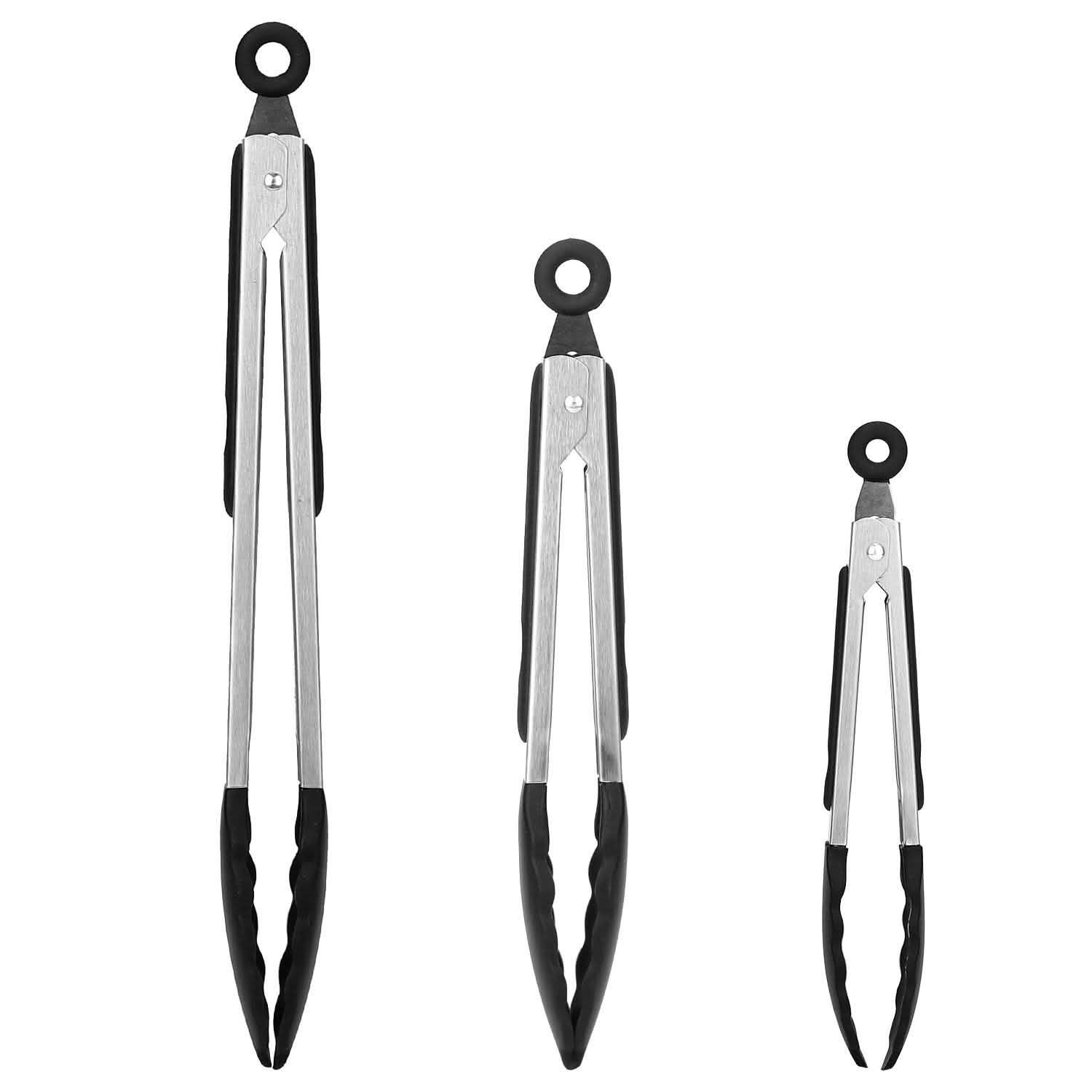 3-Pieces: Kitchen Tongs Stainless Steel with Silicon