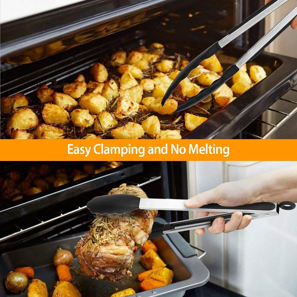 3-Pieces: Kitchen Tongs Stainless Steel with Silicon