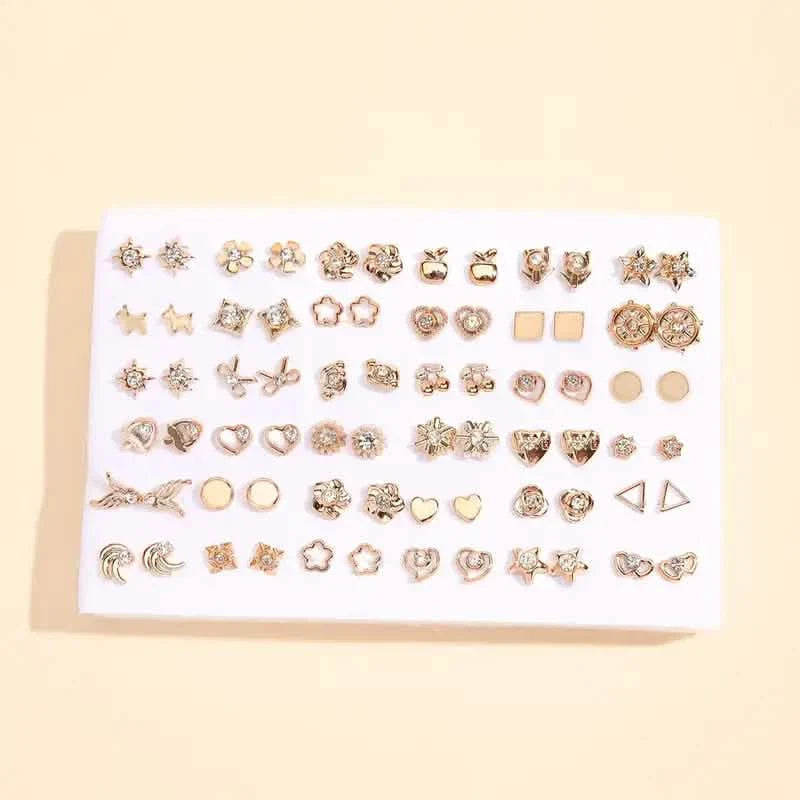 36-Pairs: Women's Fashion Earrings Set - Assorted Heart, Flower, Geometric & More