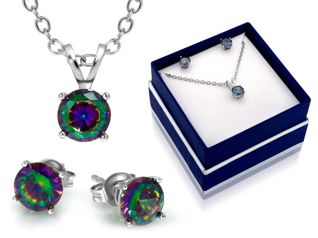 3CTW Round Rainbow Topaz Classic Necklace And Earring Set By MUIBLU Gems