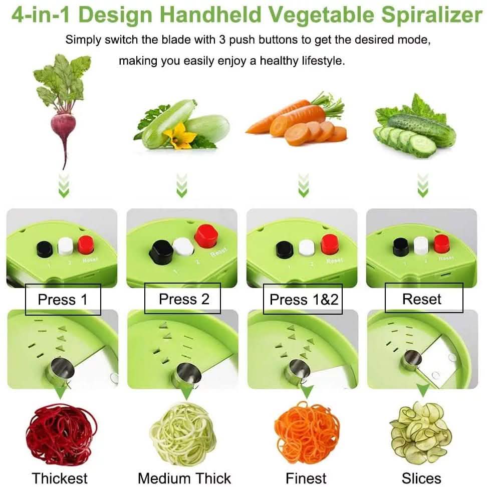4-in-1 Fruit Vegetable Slicer Adjustable Spiral Grater
