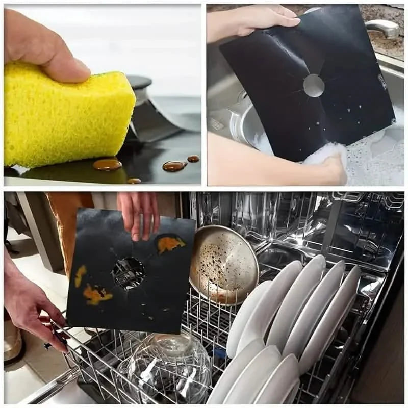 4-Pack: Gas Stove Burner Covers - Reusable Non-Stick PVC Stovetop Protector Liners
