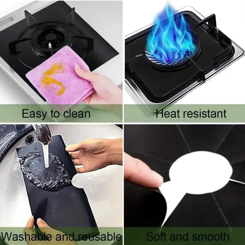4-Pack: Gas Stove Burner Covers - Reusable Non-Stick PVC Stovetop Protector Liners