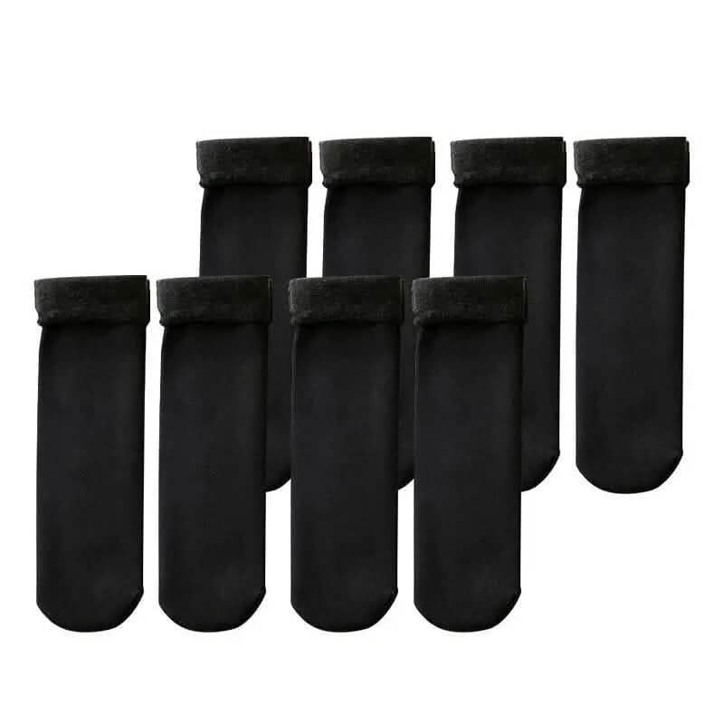 4-Pairs: Ultra-Soft Plush Lined Thermal Socks - Comfy Mid Tube Socks - Black