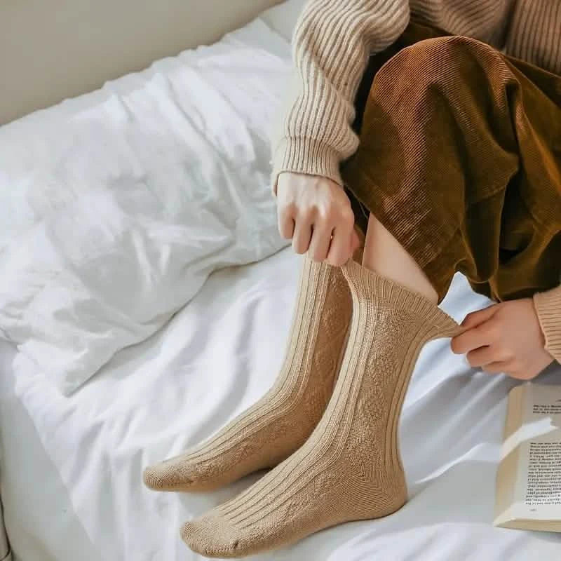 6-Pairs: Thick & Warm Cream Color Sock