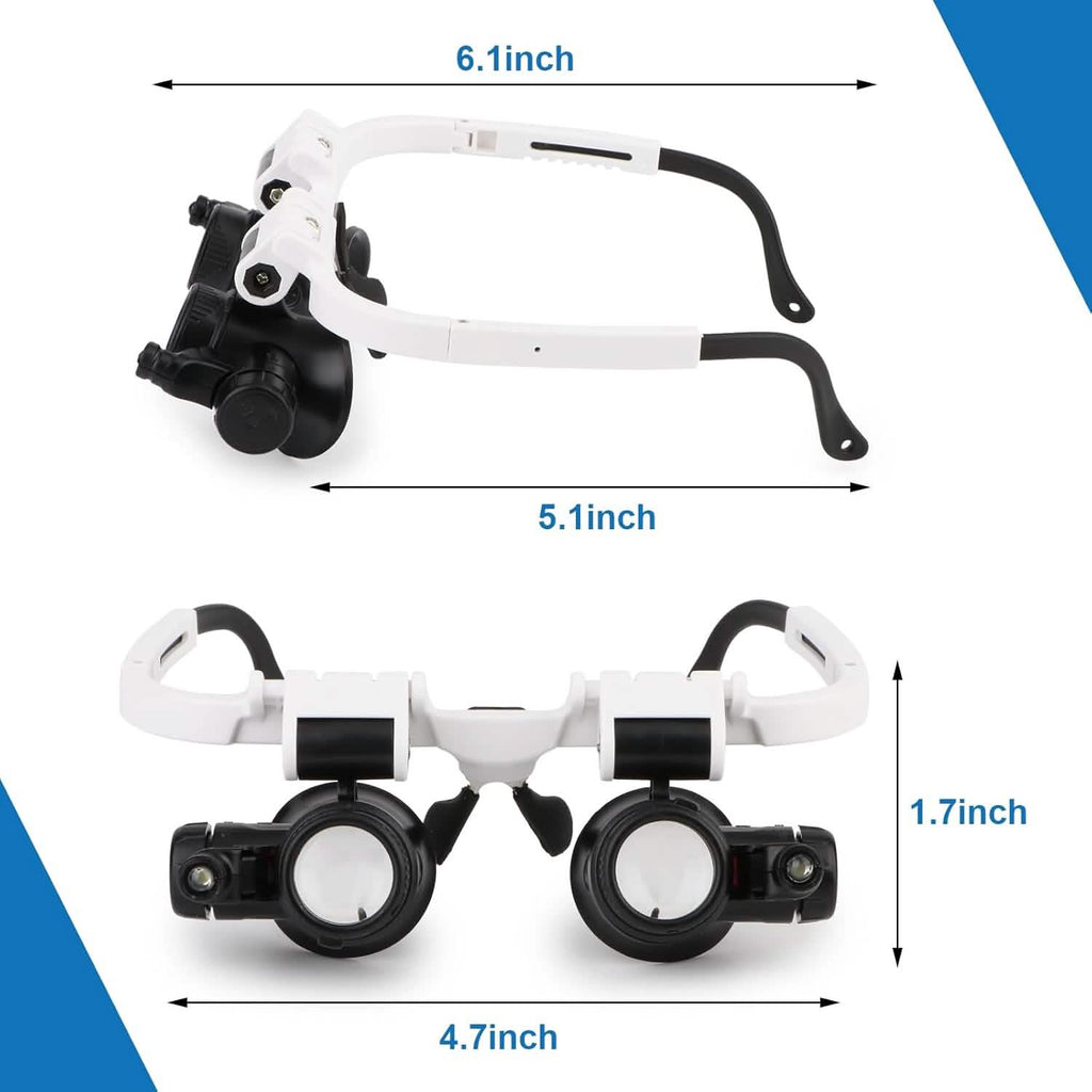 2-LED Head-Mounted Magnifier Glasses – 8x/15x/23x with Repair Light