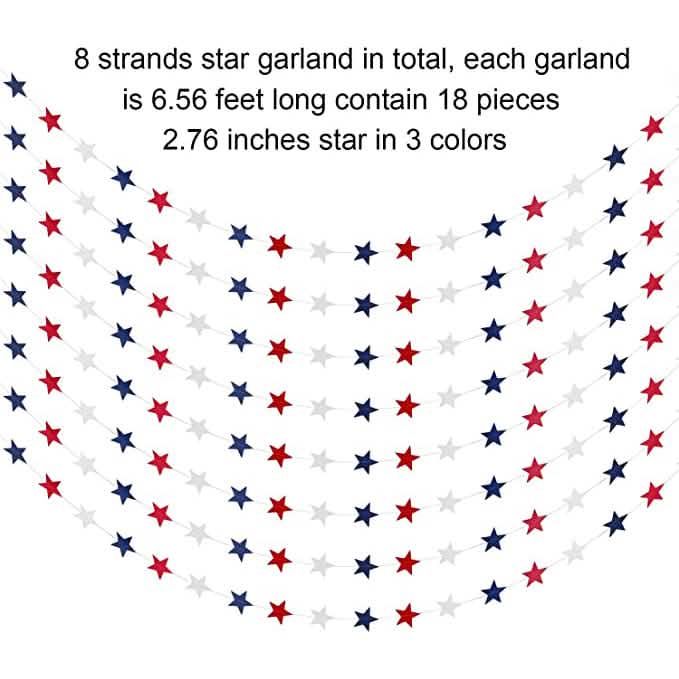 8 Strands Patriotic Star Streamers Banner Garland