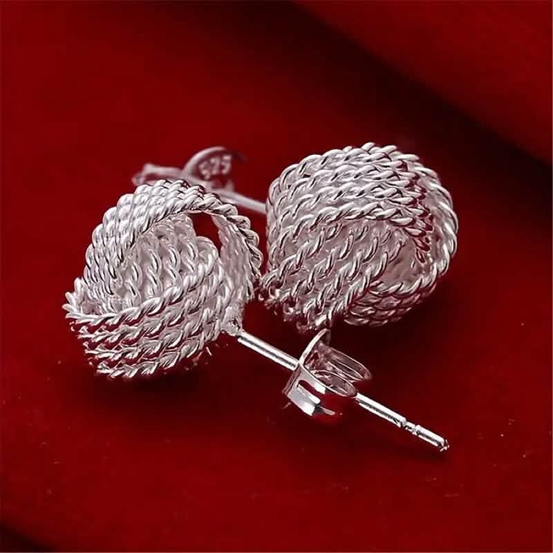 925 Sterling Silver Braided Ball Earrings
