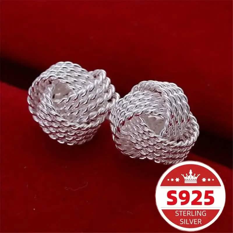 925 Sterling Silver Braided Ball Earrings