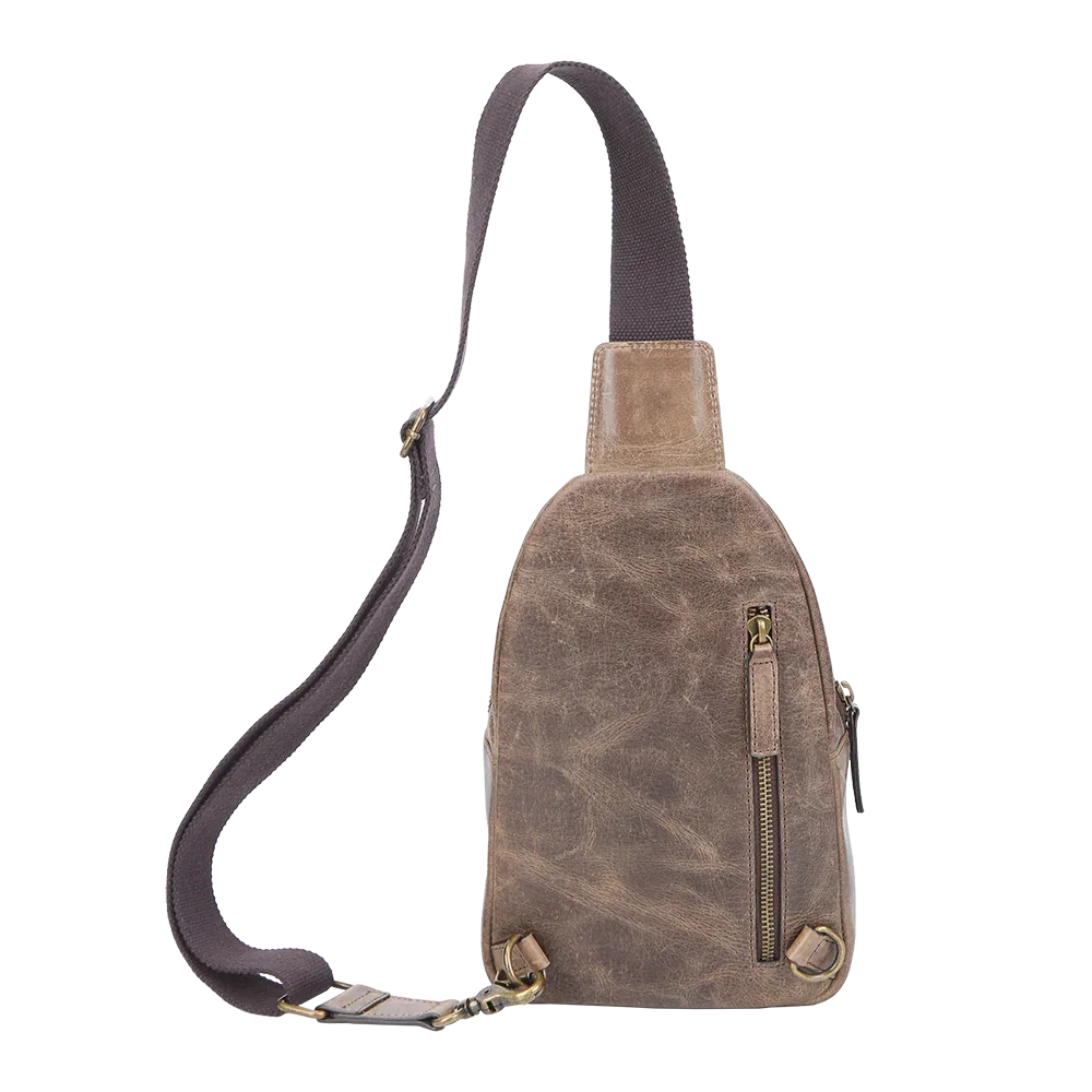 Brown Crazy Horse Leather Sling Bag for Men – Small Full-Grain Crossbody Travel Bag