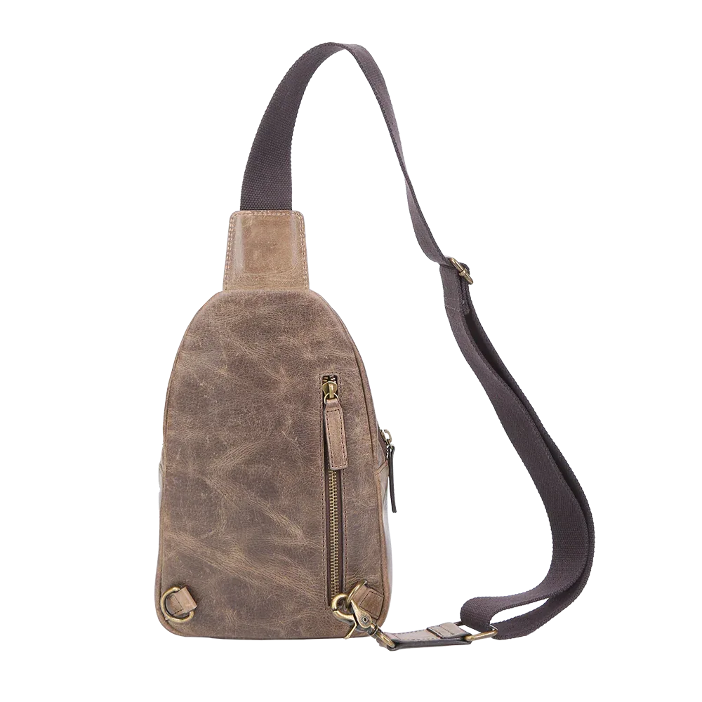 Brown Crazy Horse Leather Sling Bag for Men – Small Full-Grain Crossbody Travel Bag