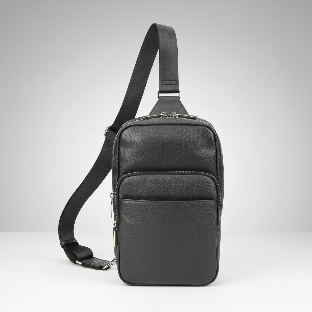 Black Full-Grain Leather Sling Bag for Men