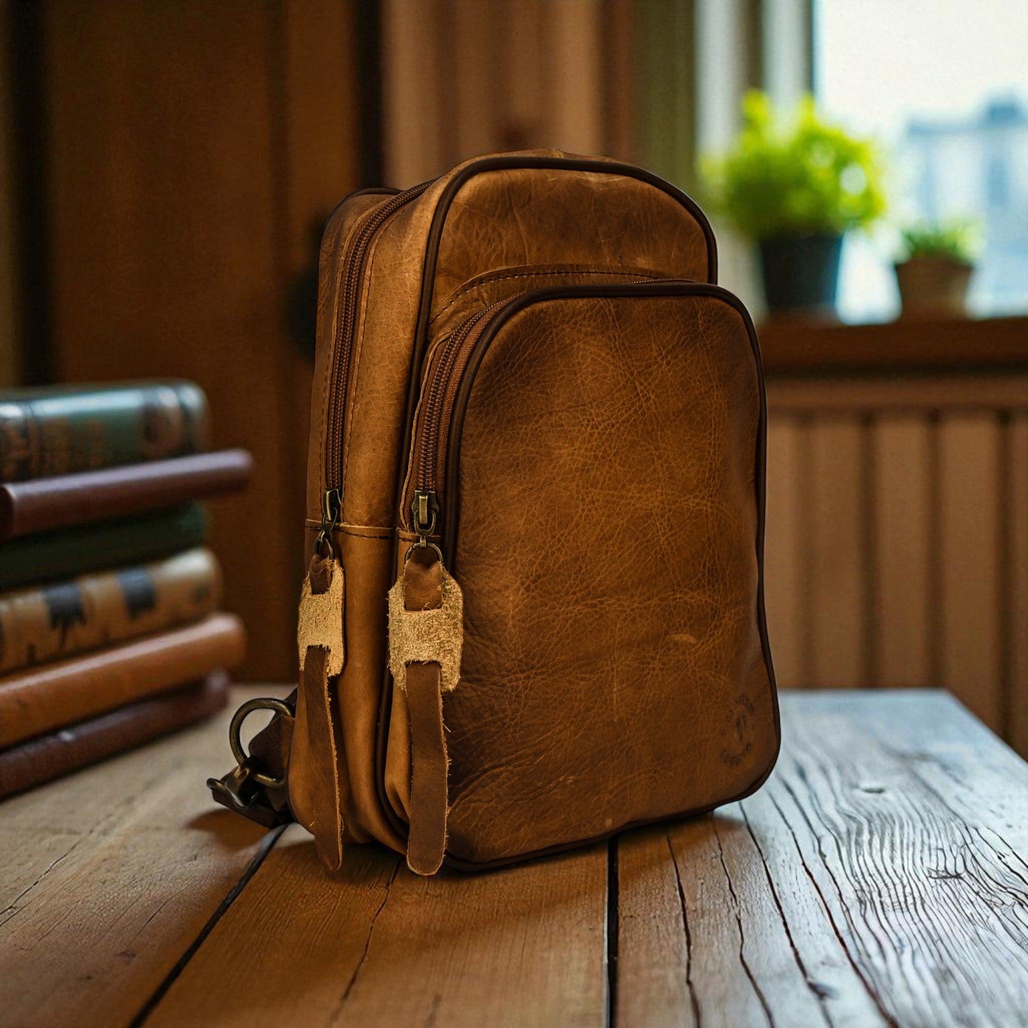 Bovine Leather Sling Bag - Tan