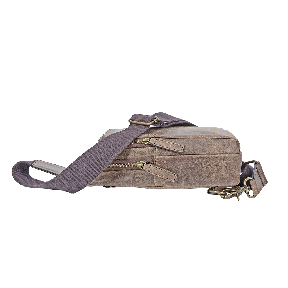 Brown Crazy Horse Leather Sling Bag for Men – Small Full-Grain Crossbody Travel Bag