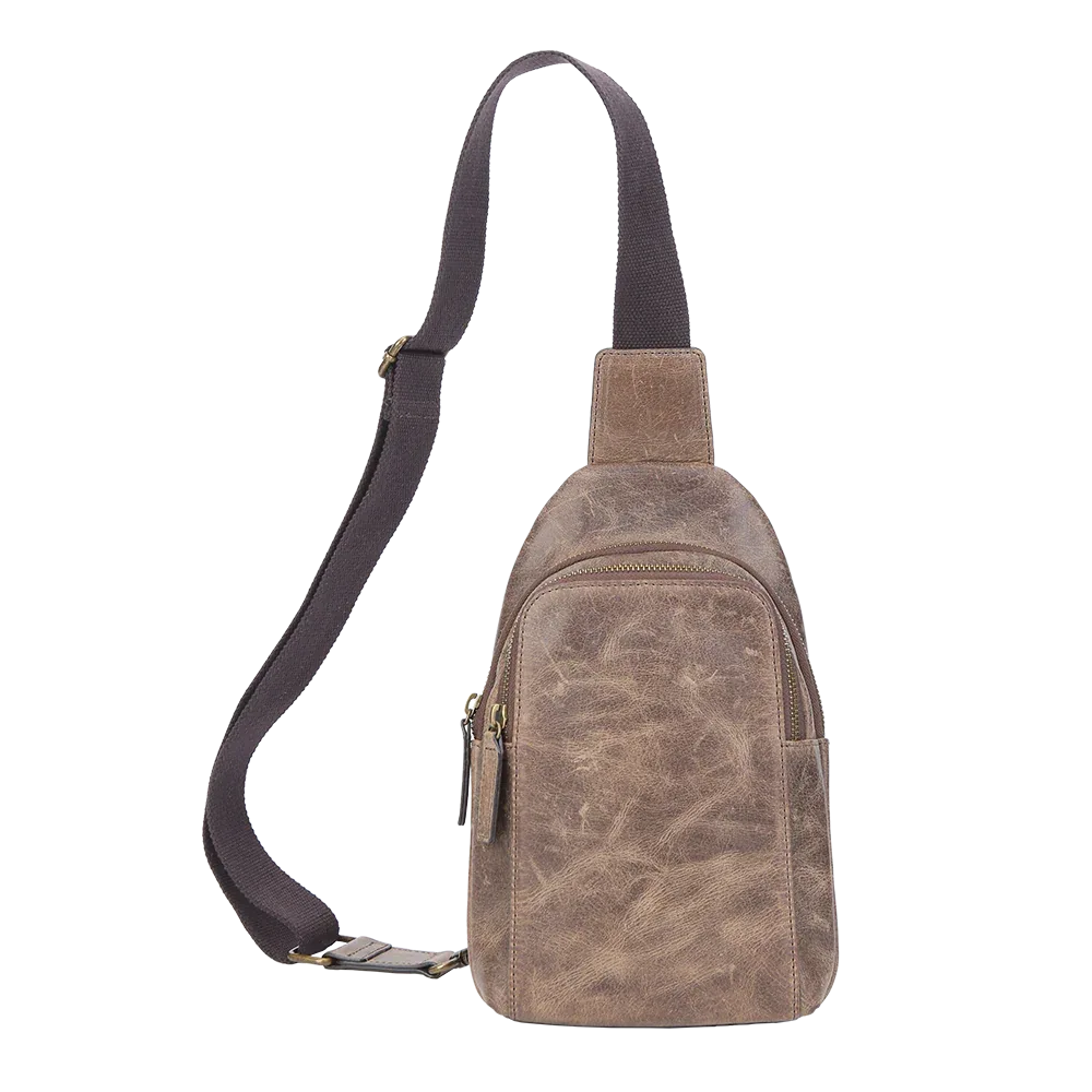 Brown Crazy Horse Leather Sling Bag for Men – Small Full-Grain Crossbody Travel Bag