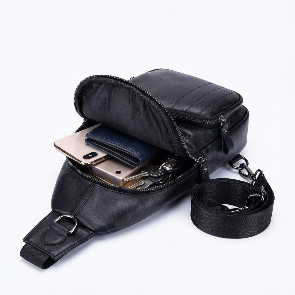 Men’s Leather Sling Bag – Secure Anti-Theft