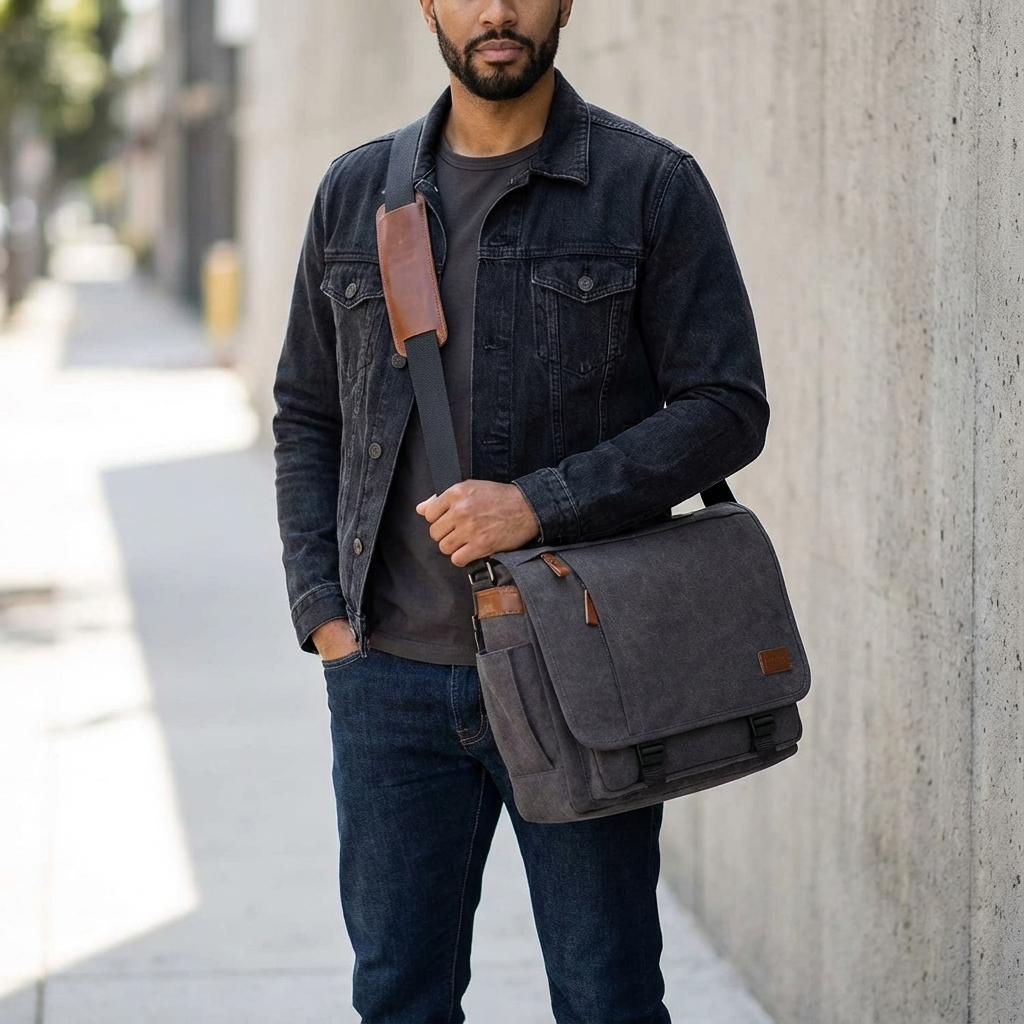 Men’s Canvas Messenger Bag – Water-Resistant Laptop Ready