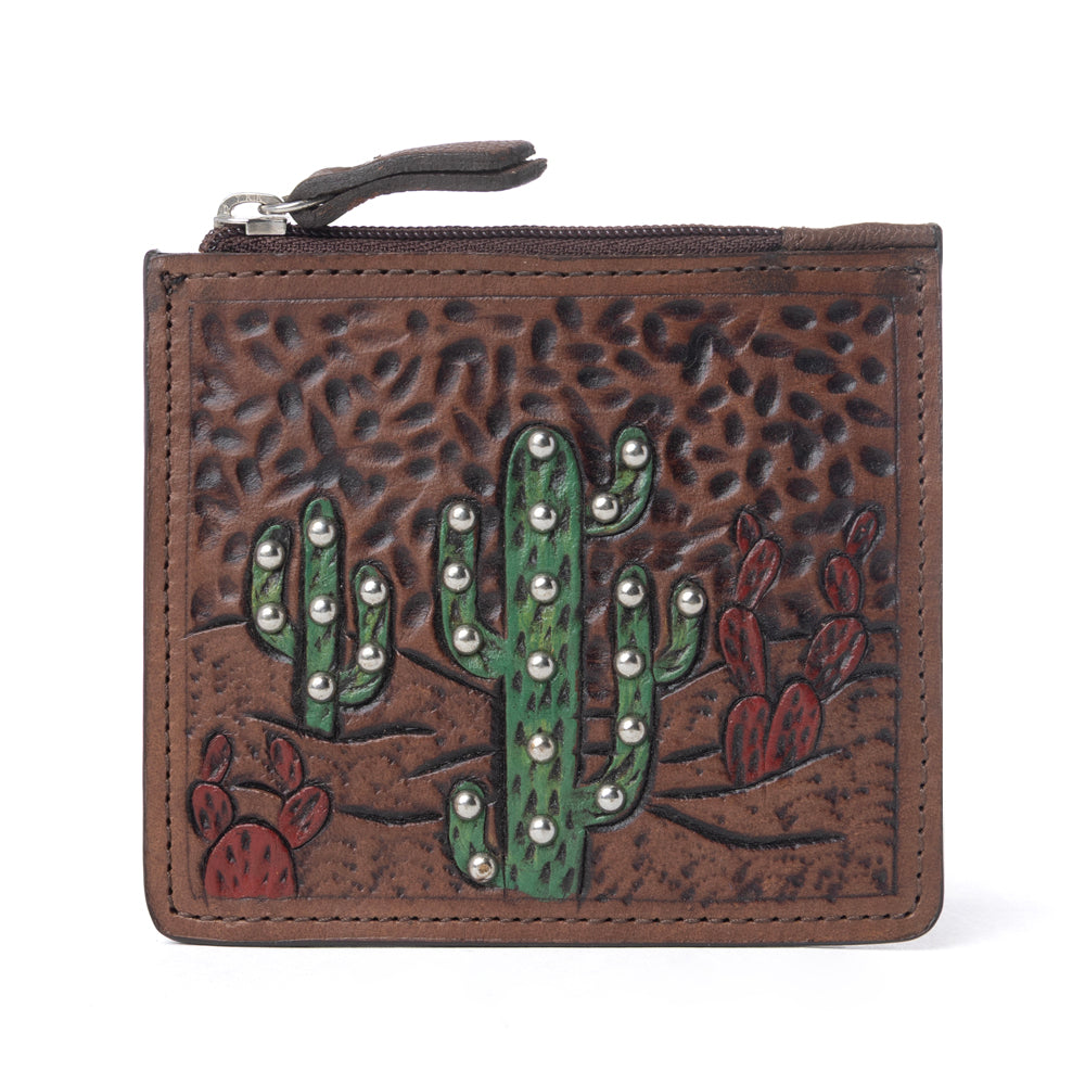 Myra Briar Creek Handtooled Leather Credit Card Holder in Sage Tan