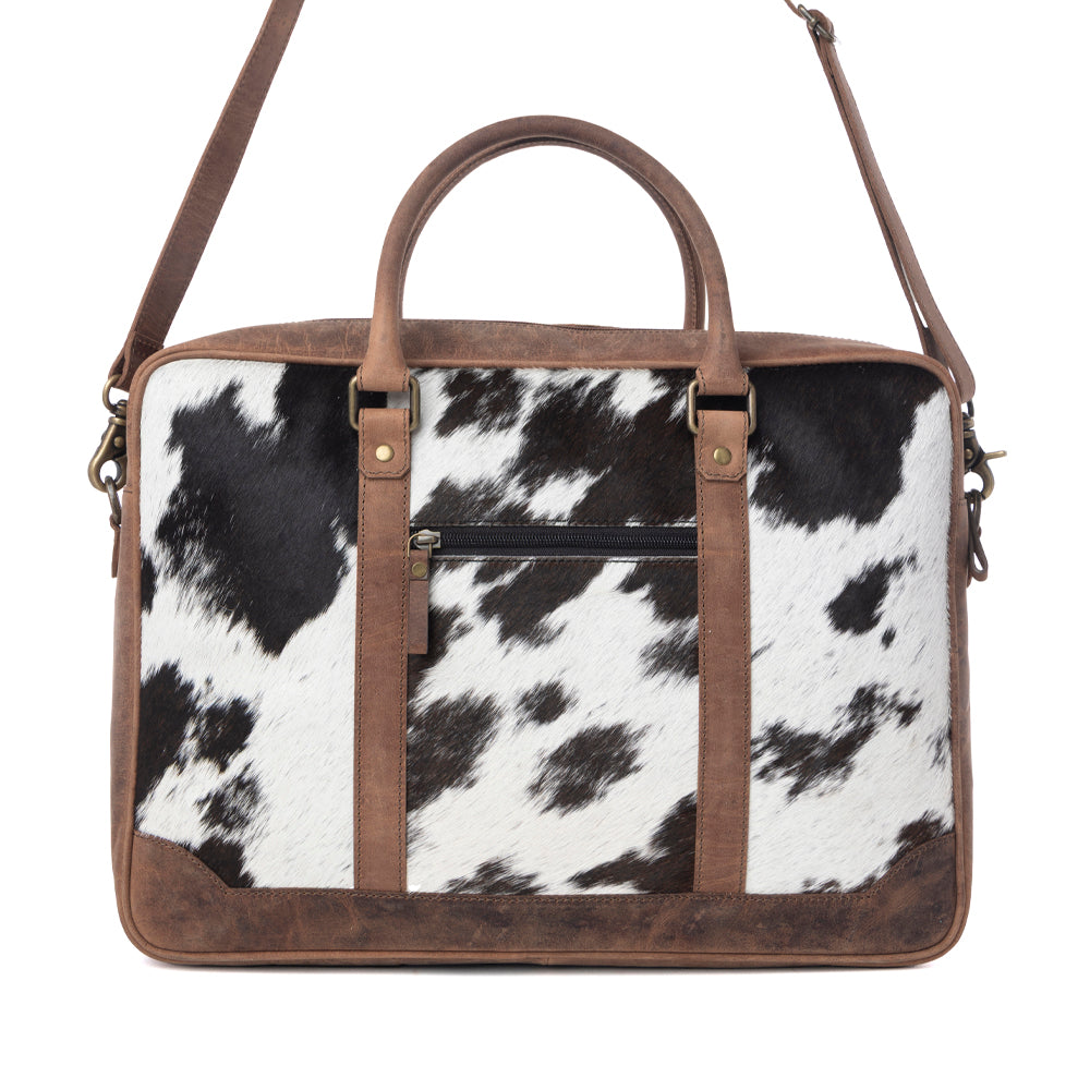 Myra Ironpeak Hairon Leather Laptop Bag in Coal Snow
