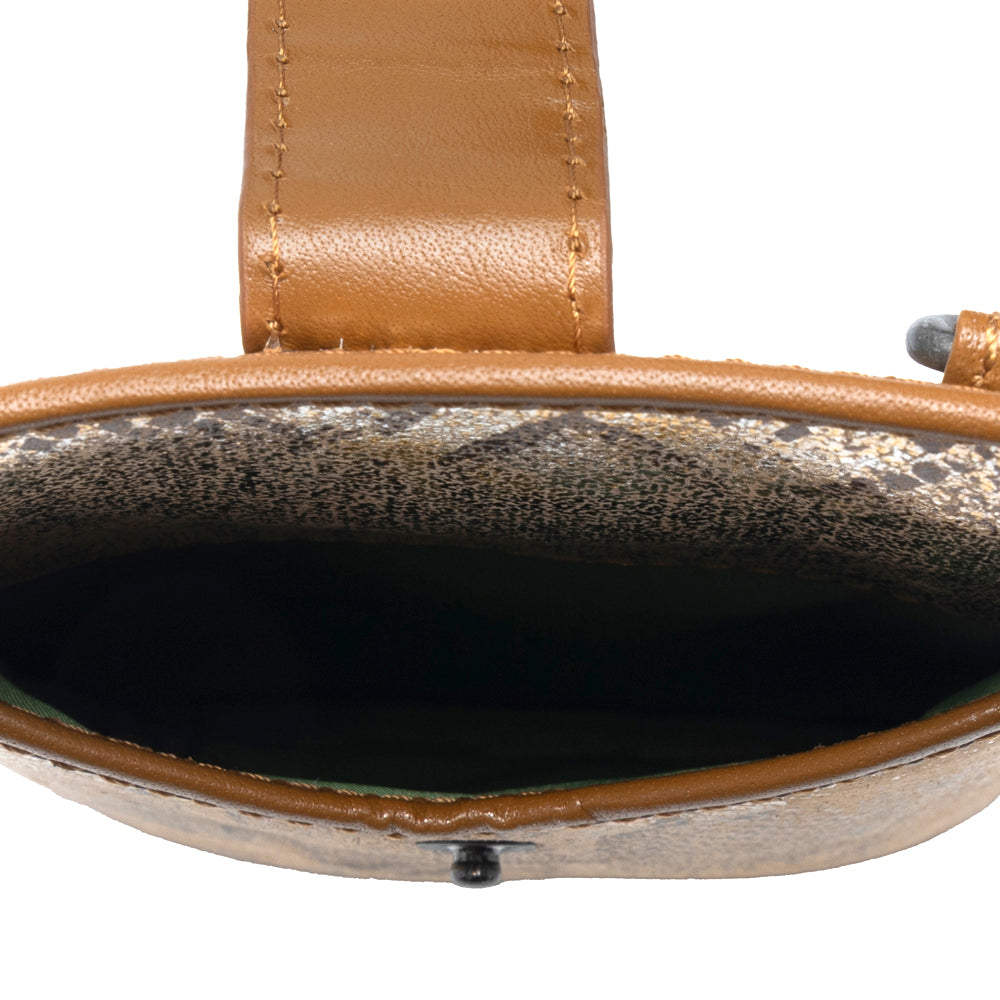 Myra Cedar Snake Print Leather Cell Phone Holder in Toffee Patch